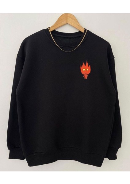 2'li Ateş ile Su Baskılı Sevgili Kombini Kapüşonlu Siyah Kanguru Cep Ünisex Oversize Sweatshirt fiyatları