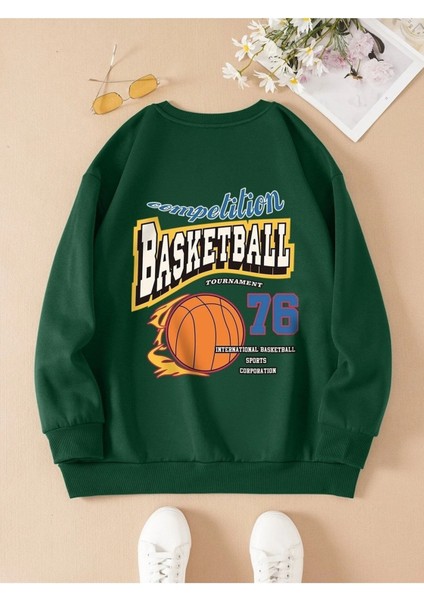 Unisex Yeşil Basketbal Baskılı Oversize Sweatshirt fiyatları