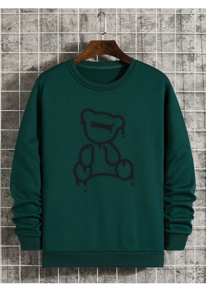 Eyeless Bear Baskılı Bisiklet Yaka Ünisex Oversize Sweatshirt