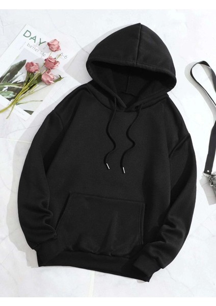 That Serious Baskılı Ünisex Siyah Kapüşonlu Oversize Sweatshirt