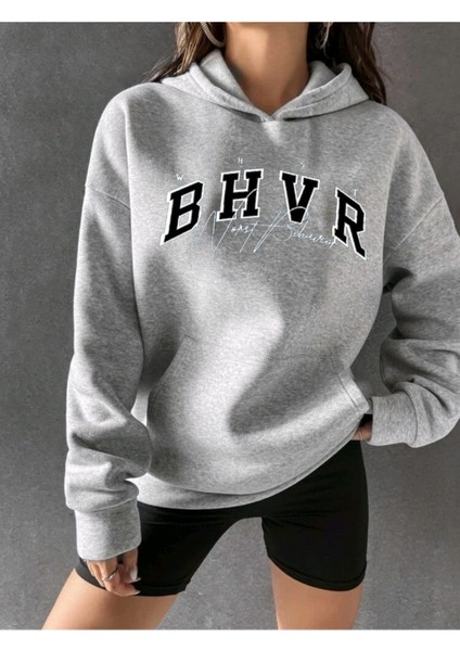 Bhvr Baskılı Ünisex Kapüşonlu Oversize Sweatshirt