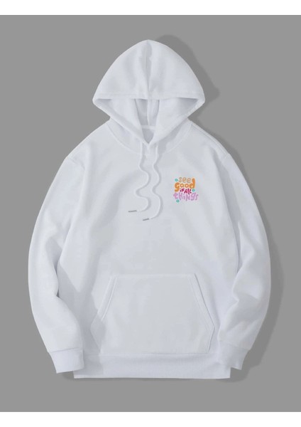 Beyaz See Good Baskılı Oversize Kapüşonlu Sweatshirt fiyatları