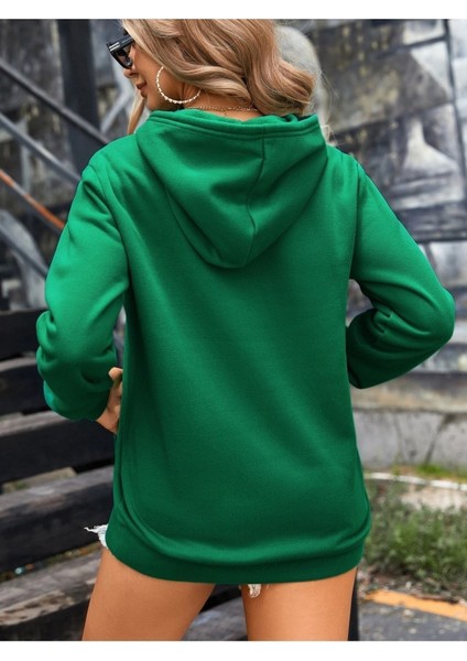 Minimal Kalpler Baskılı Ünisex Yeşil Kapüşonlu Oversize Sweatshirt fiyatları