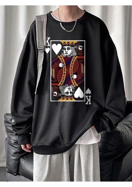 Kral Kupa Baskılı Bisiklet Yaka Ünisex Oversize Sweatshirt