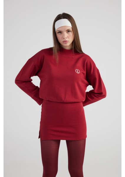 Yırtmaçlı Dokuma Kumaş Mini Claire Elbise Bordo modelleri