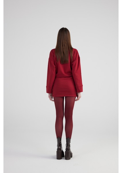 Yırtmaçlı Dokuma Kumaş Mini Claire Elbise Bordo indirimleri