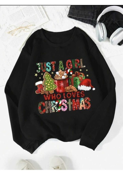 New Years Baskılı Bisiklet Yaka Siyah Ünisex Oversize Sweatshirt