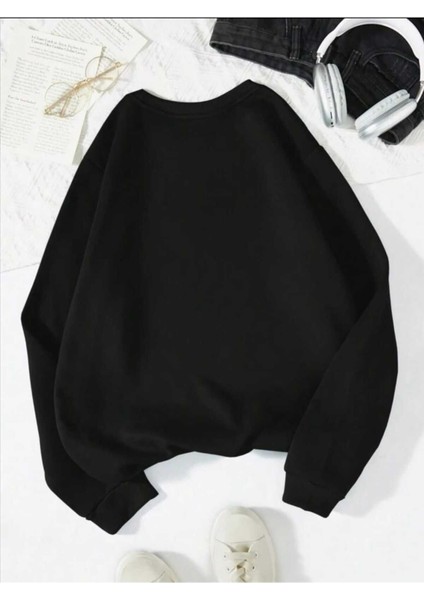 New Years Baskılı Bisiklet Yaka Siyah Ünisex Oversize Sweatshirt fiyatları