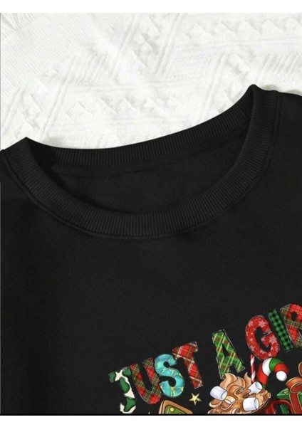 New Years Baskılı Bisiklet Yaka Siyah Ünisex Oversize Sweatshirt modelleri