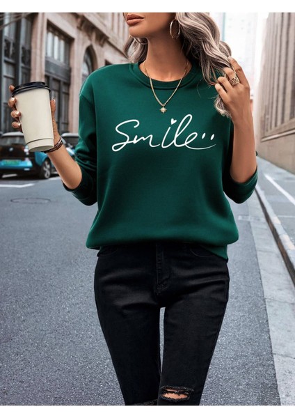 Smile Baskılı Bisiklet Yaka Unisex Oversize Sweatshirt