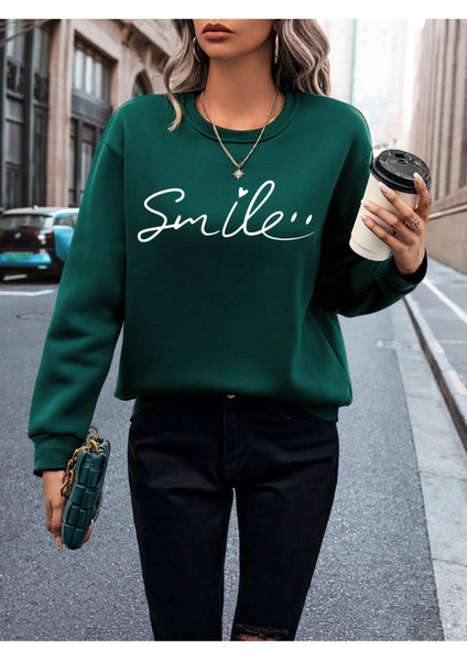 Smile Baskılı Bisiklet Yaka Unisex Oversize Sweatshirt fırsatları