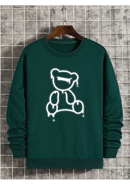 Eyeless Bear Baskılı Bisiklet Yaka Ünisex Oversize Sweatshirt