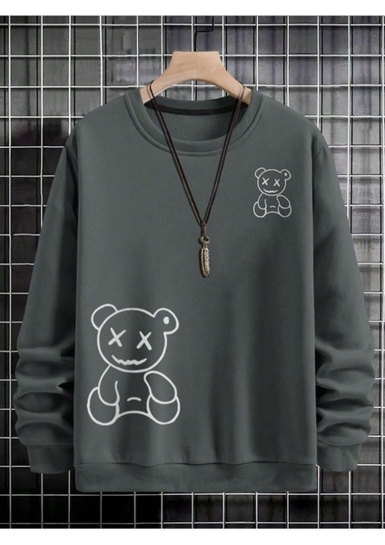Bisiklet Yaka Erkek Ayıcık Baskılı Oversize Sweatshirt fiyatları