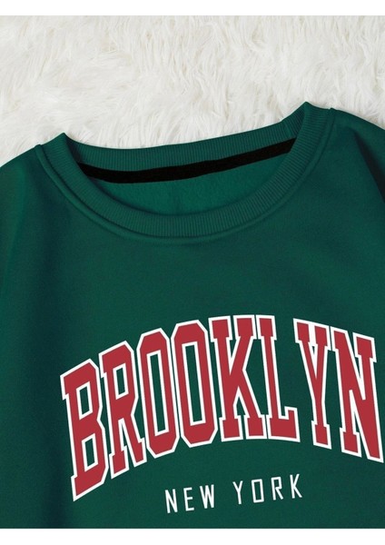 Brooklyn New York Baskılı Bisiklet Yaka Ünisex Oversize Sweatshirt fiyatları