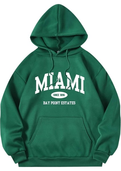 Mıamı Since 1896 Baskılı Ünisex Kapüşonlu Oversize Sweatshirt