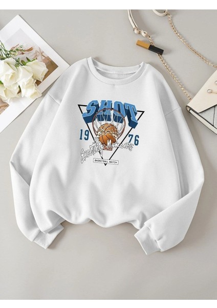 Shot Baskılı Bisiklet Yaka Unisex Oversize Sweatshirt