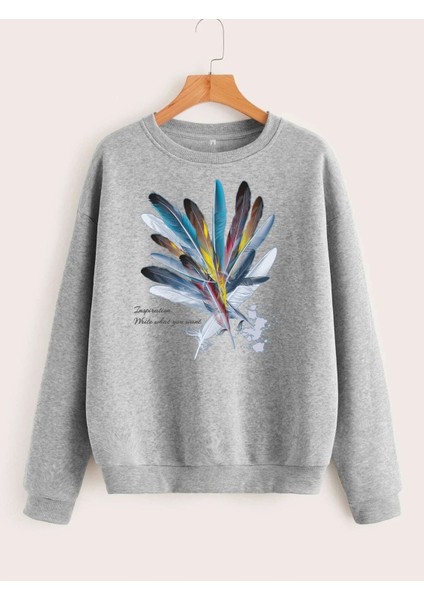 Tüy Baskılı Oversize Sweatshirt