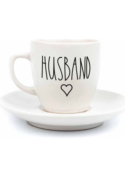 Wife & Husband 2 Kişilik 4 Parça Krem Türk Kahvesi Fincan Seti - Hediyelik Kahve Fincanı Seti