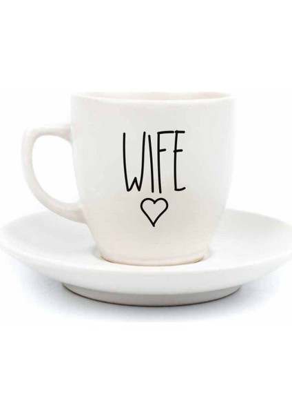 Wife & Husband 2 Kişilik 4 Parça Krem Türk Kahvesi Fincan Seti - Hediyelik Kahve Fincanı Seti