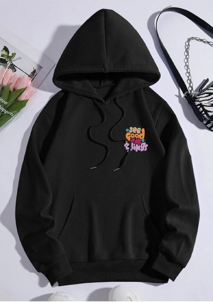 Siyah See Good Baskılı Oversize Sweatshirt fiyatları