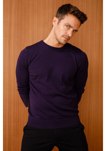 Erkek Basic Sıfır Yaka Ince Triko Kazak K.mor