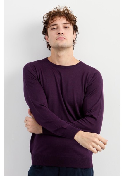 Erkek Basic Sıfır Yaka Ince Triko Kazak K.mor modelleri