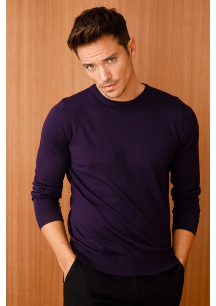 Erkek Basic Sıfır Yaka Ince Triko Kazak K.mor fırsatları