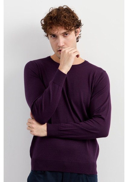 Erkek Basic Sıfır Yaka Ince Triko Kazak K.mor indirimleri