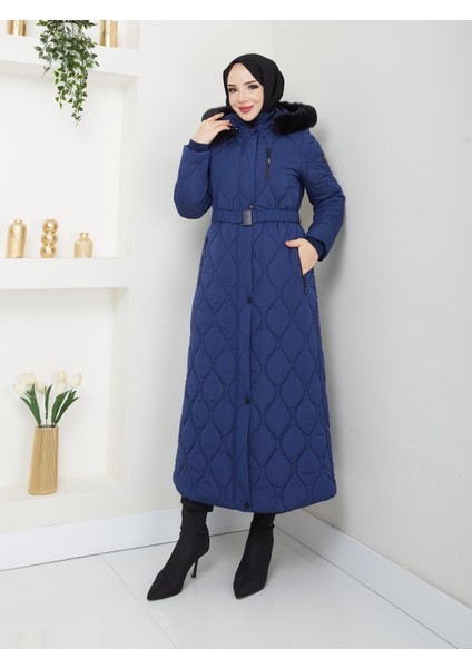 Araboy 125 cm Şişme Kapitone Kadın Kışlık Kaban Kapşonlu 67047