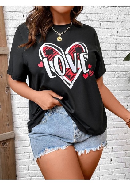 Siyah Oversize T-Shirt Love Baskılı