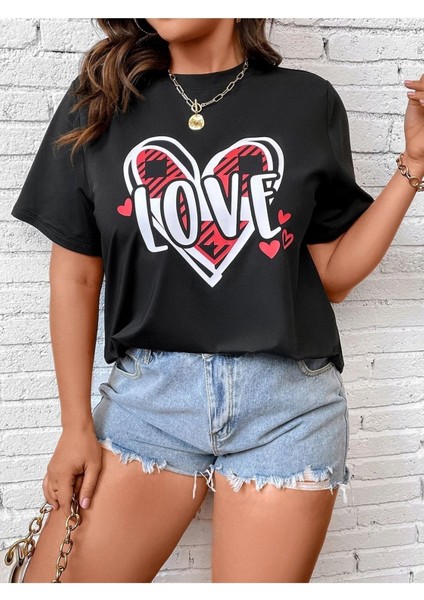 Siyah Oversize T-Shirt Love Baskılı fırsatları