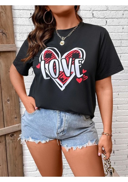 Siyah Oversize T-Shirt Love Baskılı indirimleri