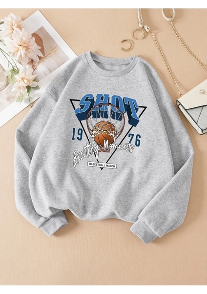 Shot Baskılı Bisiklet Yaka Unisex Oversize Sweatshirt
