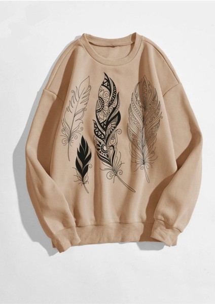 Bej Tüy Baskılı Sweatshirt