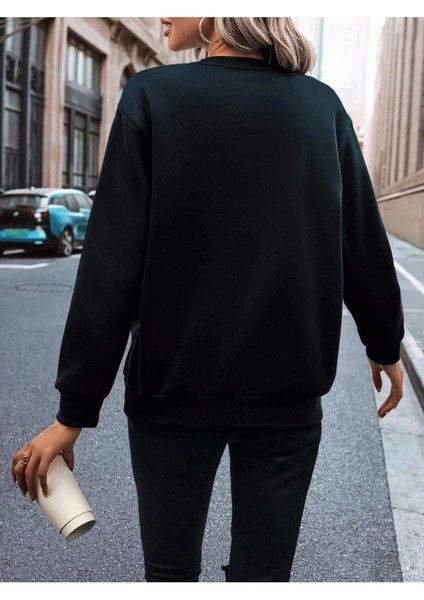 Büyük Leopar Kalp Baskılı Bisiklet Yaka Ünisex Oversize Sweatshirt fiyatları