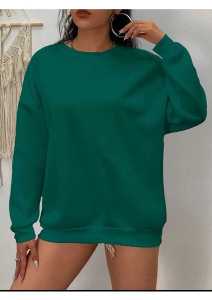 Düz Renk Basic Ünisex Bisiklet Yaka Oversize Sweatshirt