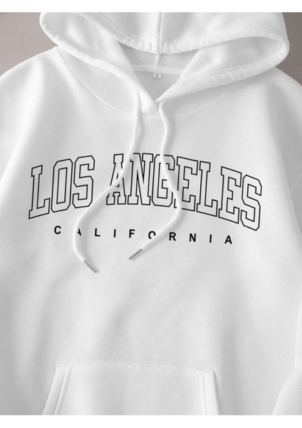 Los Angeles California Baskılı Ünisex Siyah Kapüşonlu Oversize Sweatshirt fiyatları