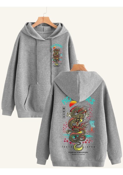 Unisex Oversize No Fears Baskılı Kapüşonlu Sweatshirt