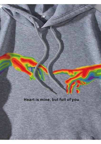Heart Is Mine Baskılı Ünisex Kapüşonlu Oversize Sweatshirt
