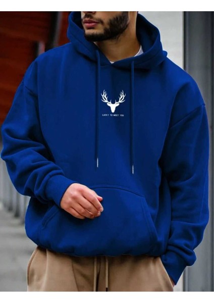 Meet You Baskılı Erkek Kapüşonlu Kanguru Cep Ünisex Oversize Sweatshirt