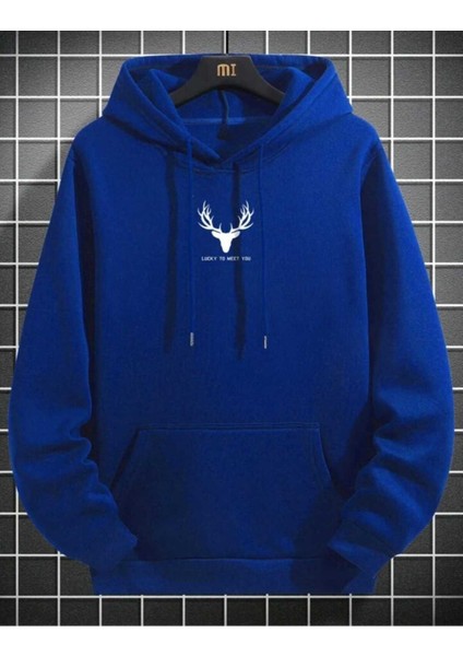 Meet You Baskılı Erkek Kapüşonlu Kanguru Cep Ünisex Oversize Sweatshirt