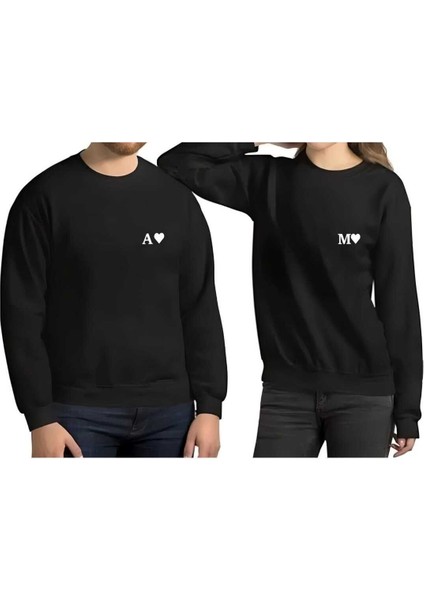 2'li Kombin Kişiye Özel Baskılı Bisiklet Yaka Sweatshirt Oversize