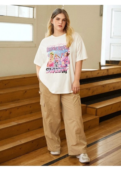 Beyaz Oversize T-Shirt Sweety Baskılı fiyatları