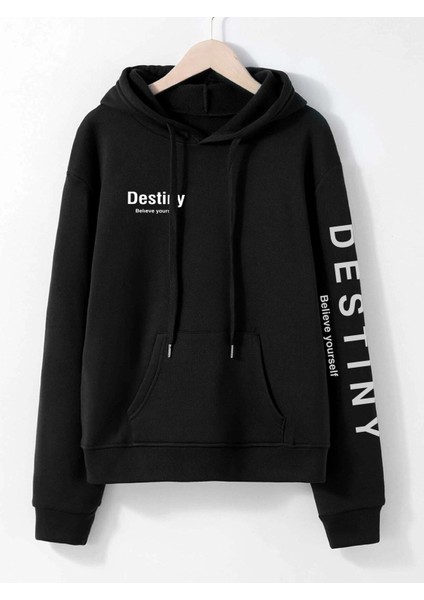 Unisex Destiny Baskılı Oversize Kapüşonlu Sweatshirt