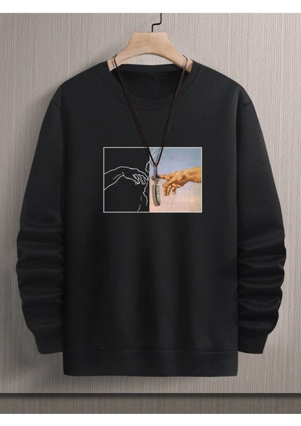 Varoluş Baskılı Bisiklet Yaka Ünisex Oversize Sweatshirt fiyatları