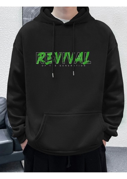 Revival Baskılı Oversize Kapüşonlu Sweatshirt