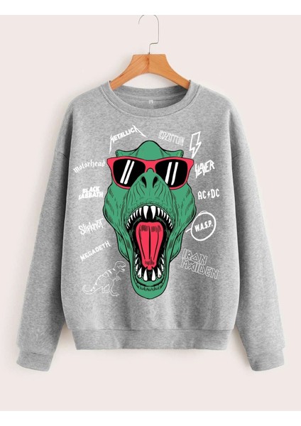 Oversize Dinozor Baskılı Sweatshirt