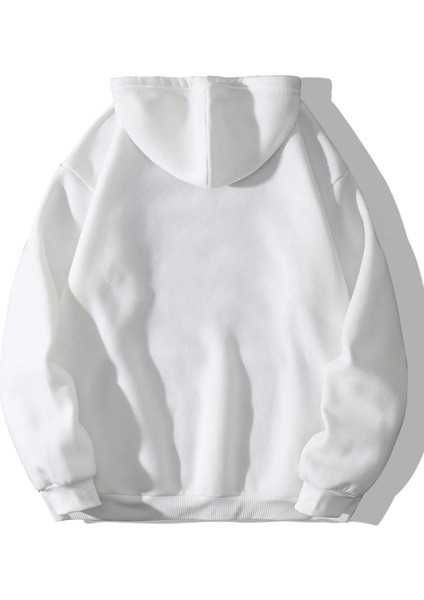Unisex Kalp Baskılı Kapüşonlu Sweatshirt Oversize Kesim