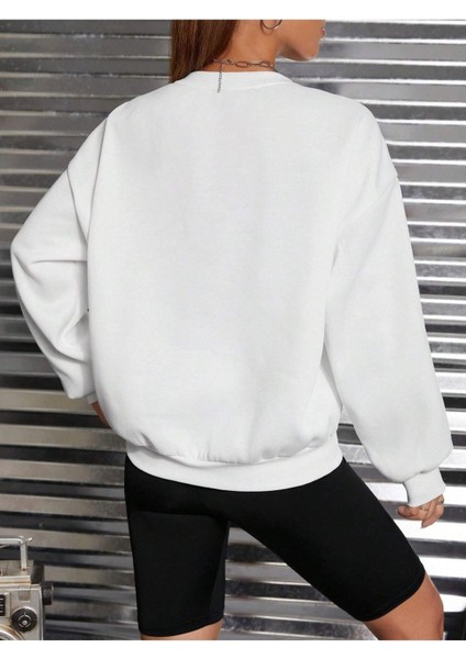 Pretty Girl Afiş Baskılı Bisiklet Yaka Ünisex Siyah Oversize Sweatshirt modelleri