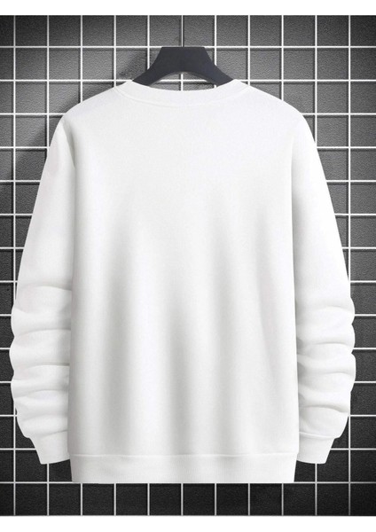 Aslan Baskılı Beyaz Bisiklet Yaka Ünisex Oversize Sweatshirt fiyatları